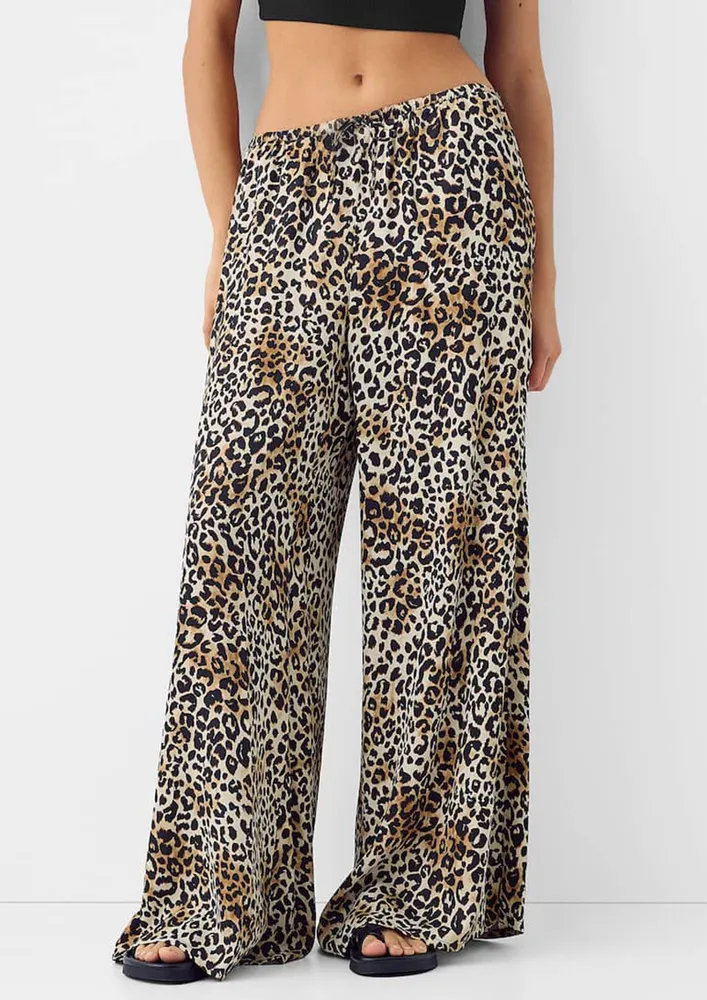 Animal Print Drawstring-waist Pants