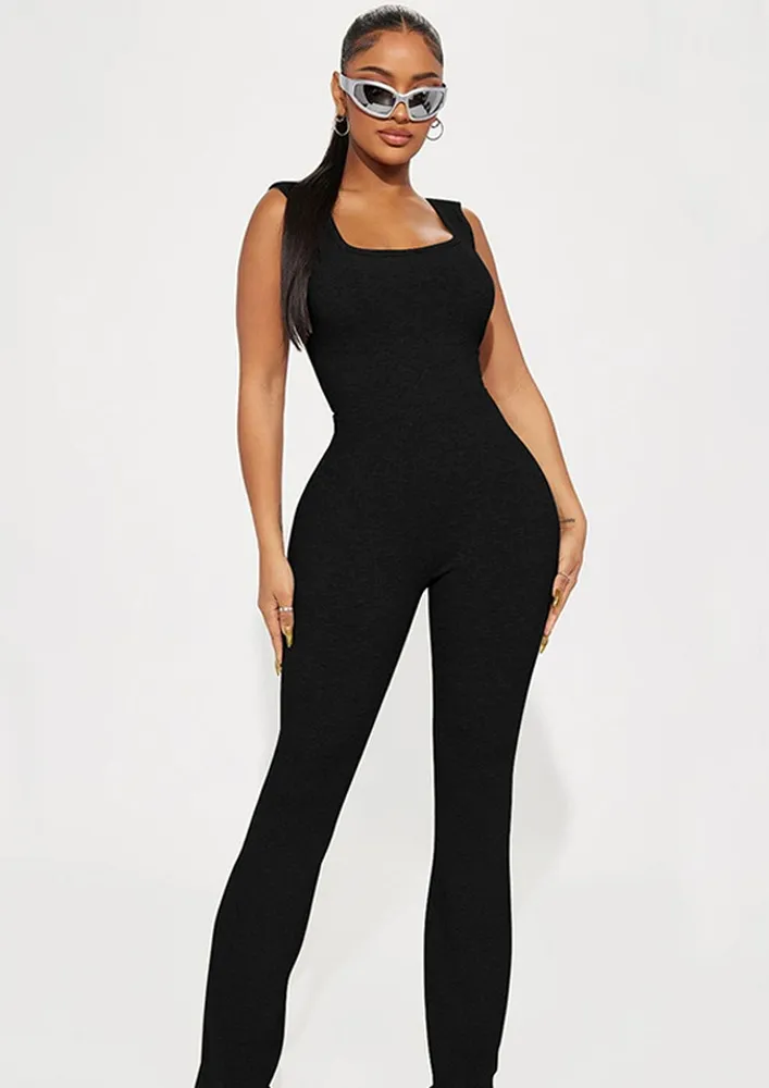 Black Square Neck Flared Jumpsuit