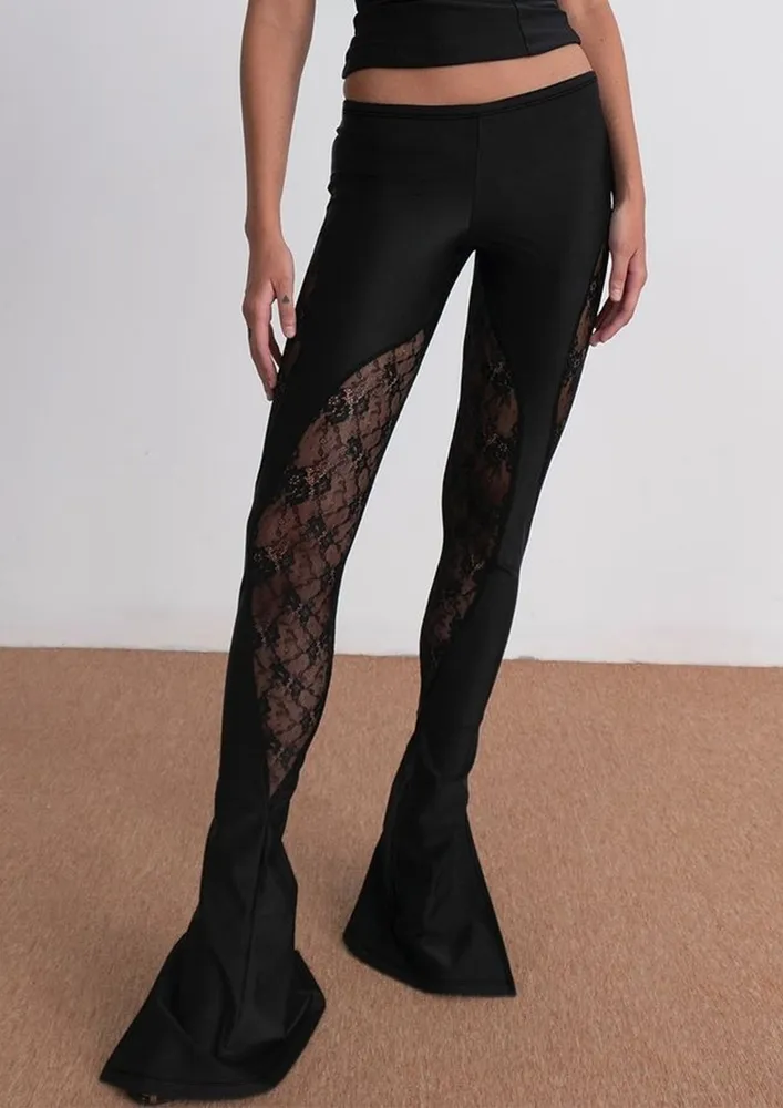 Black Flared Lace-splicing Pants