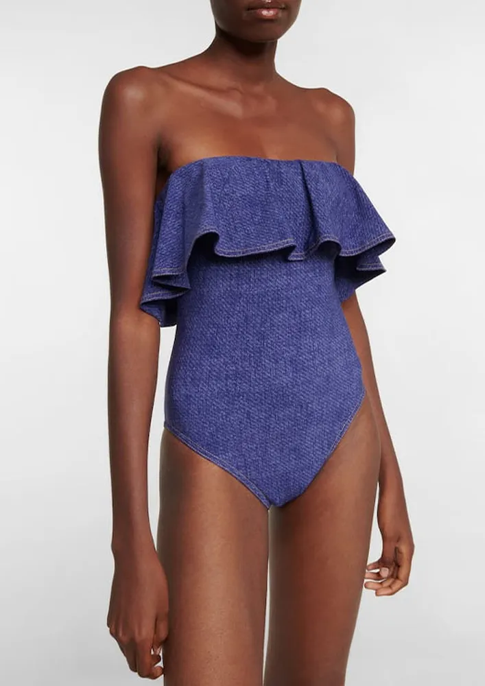 Strapless Blue Swimsuit