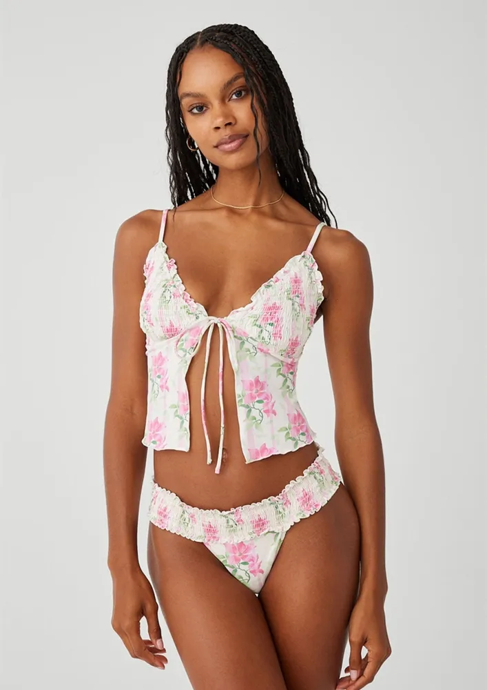 Pink Floral Two Piece Beachwear Set
