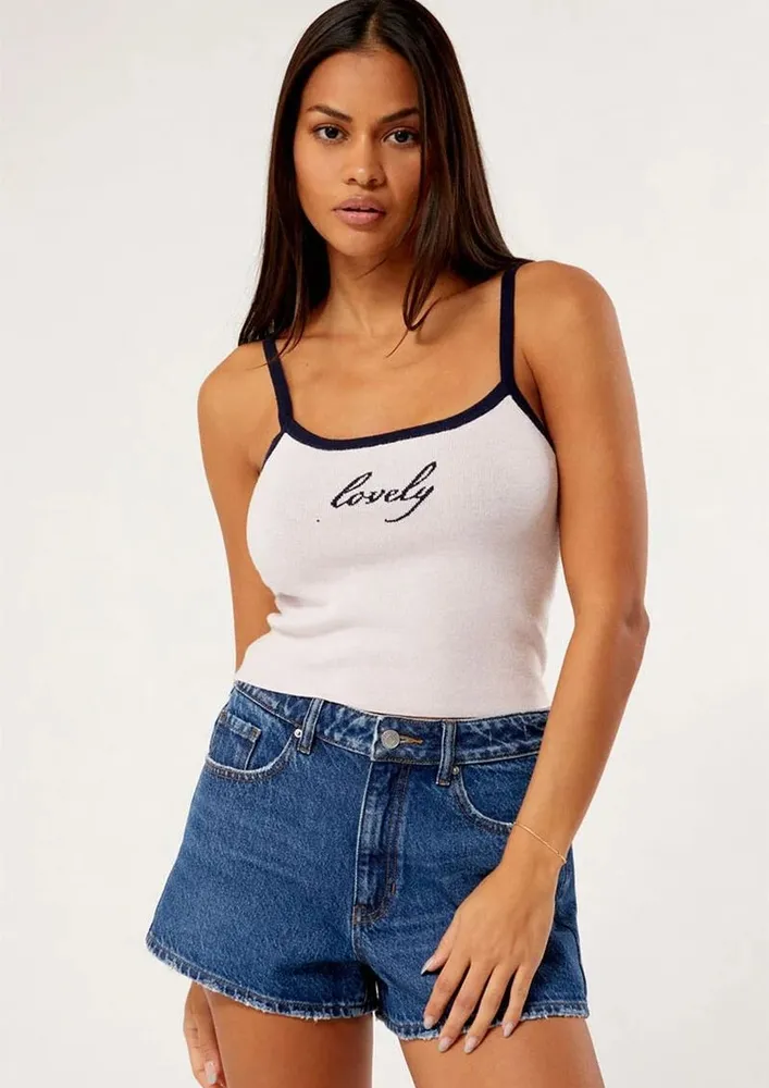 White Funky Typographic Print Cami Top
