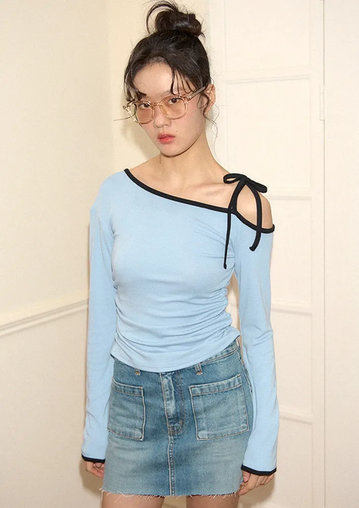 Light Blue Tie-up Detail Asymmetrical Top