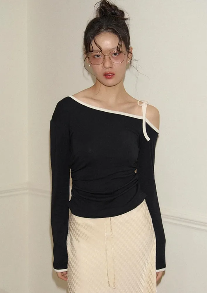 Black Tie-up Detail Asymmetrical Top