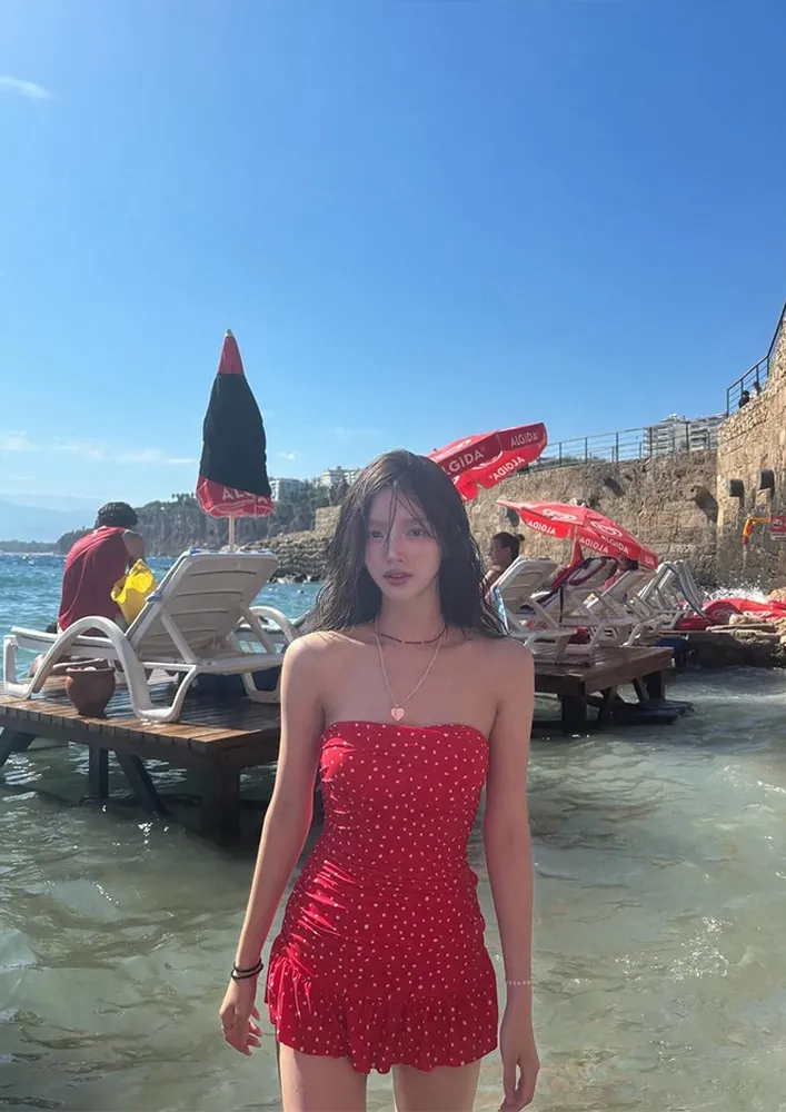 Red Speckled Swim Dress