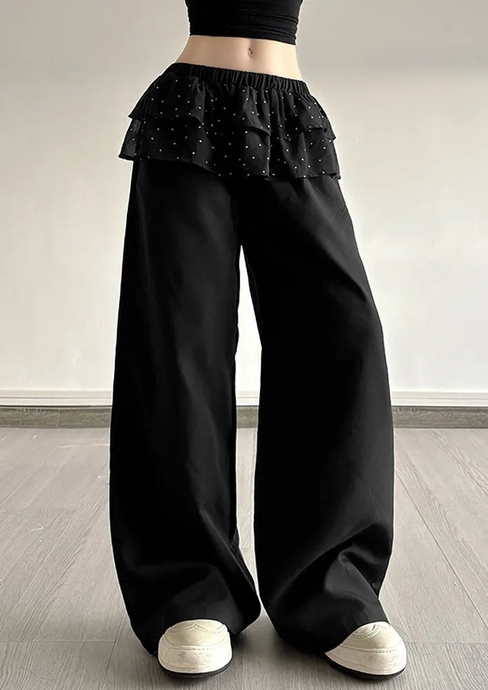 Black Layered Flounce Skirt Pants