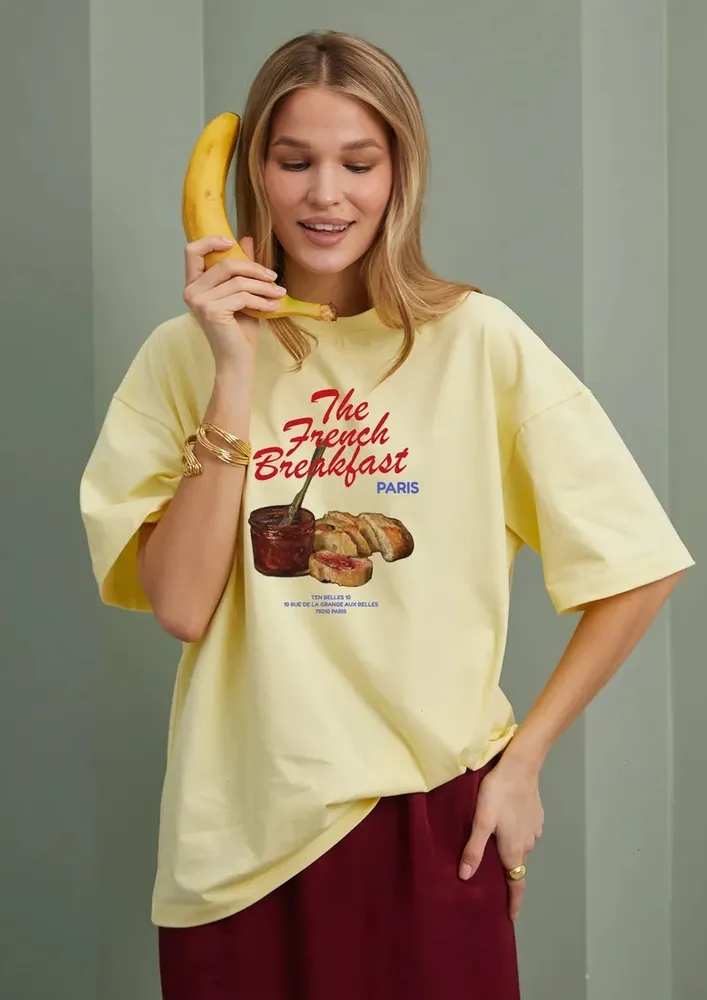 Light Yellow Graphic Oversized T-shirt