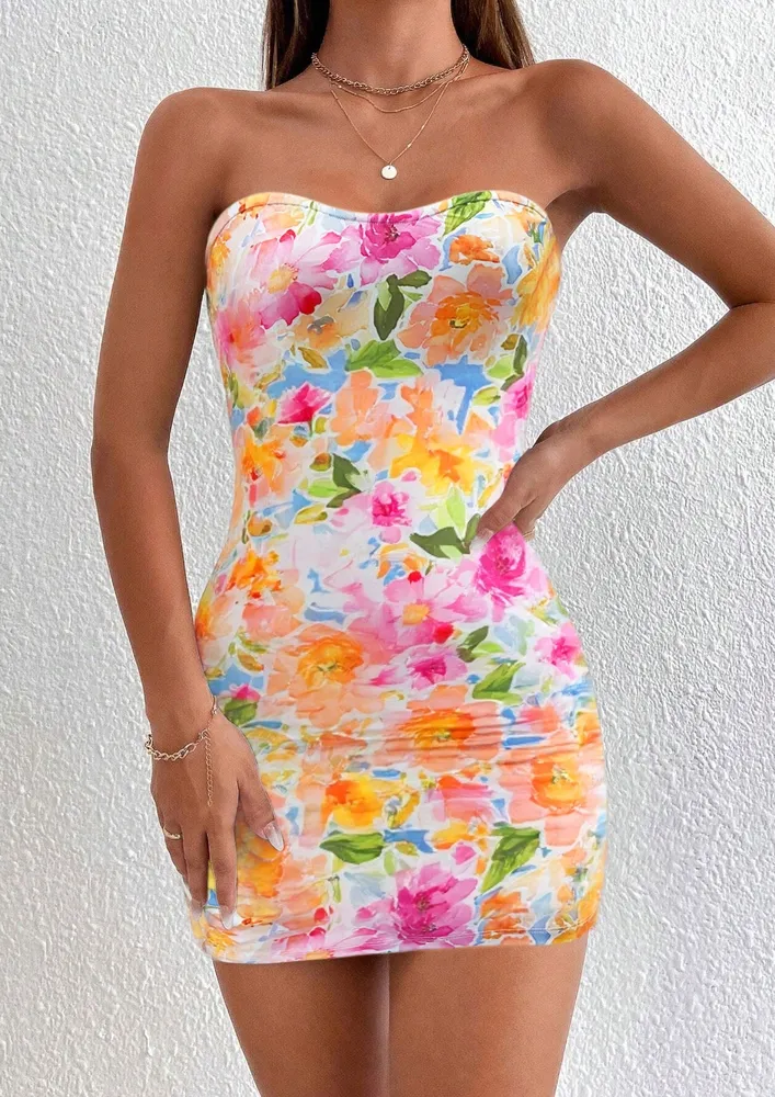 Bodycon Abstract Floral Bandeau Dress