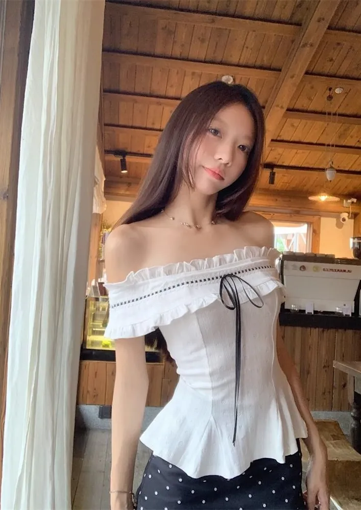 White Ruffle Detail Off-shoulder Top
