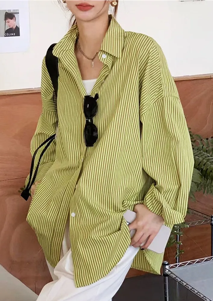 Green Striped Oversized Shirt