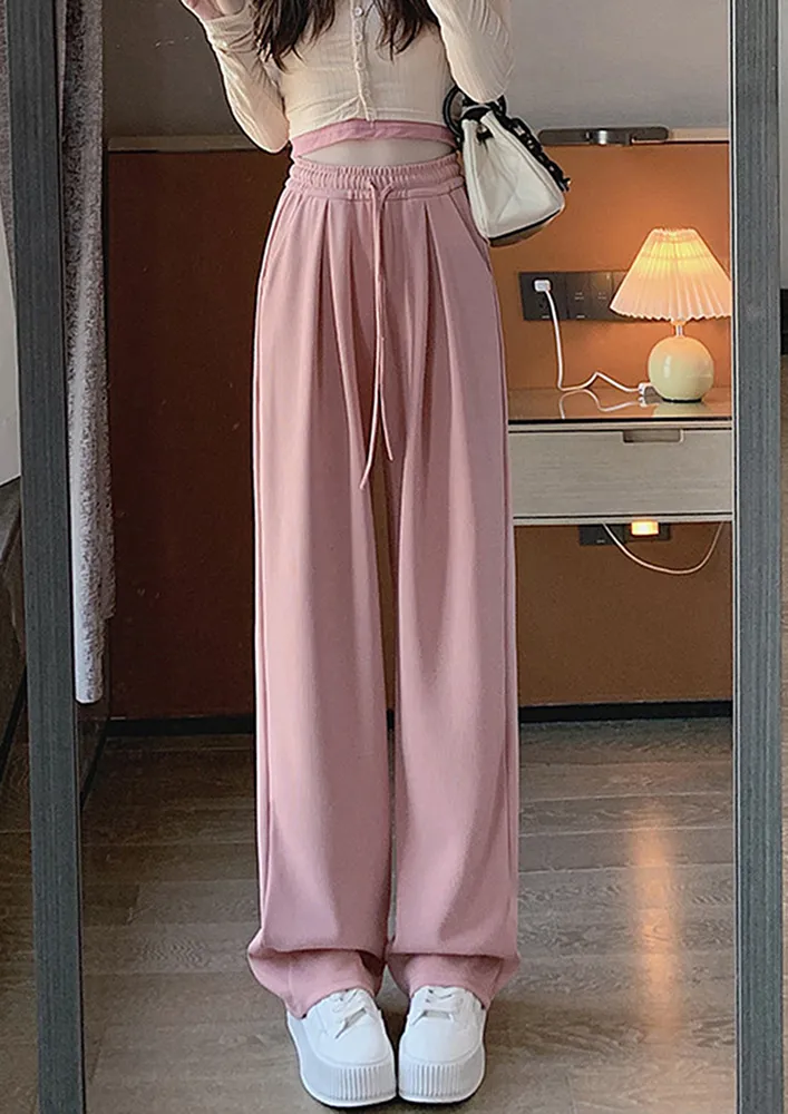 Pink Straight Loose Drawstring Joggers