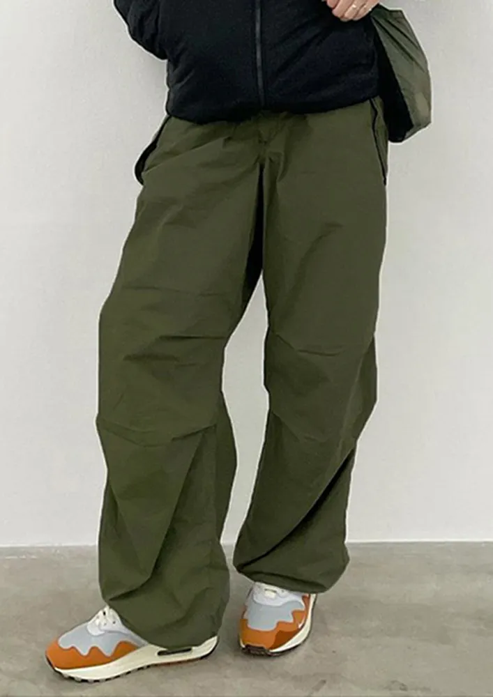 GREEN LOOSE FIT CASUAL PARACHUTE PANTS