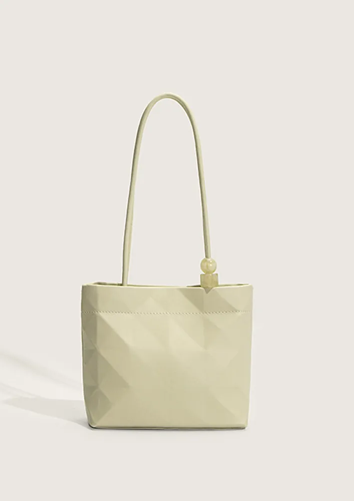 BEIGE TEXTURED GEOMETRIC TOTE BAG