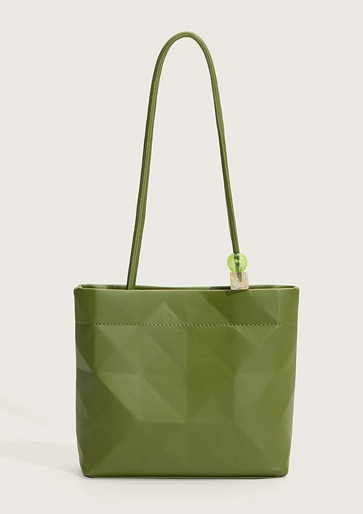 GREEN TEXTURED GEOMETRIC TOTE BAG