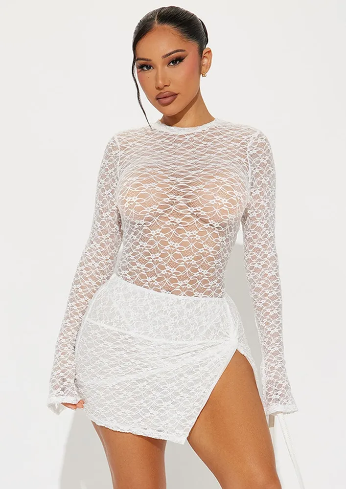 White Lace Bodysuit & Skirt