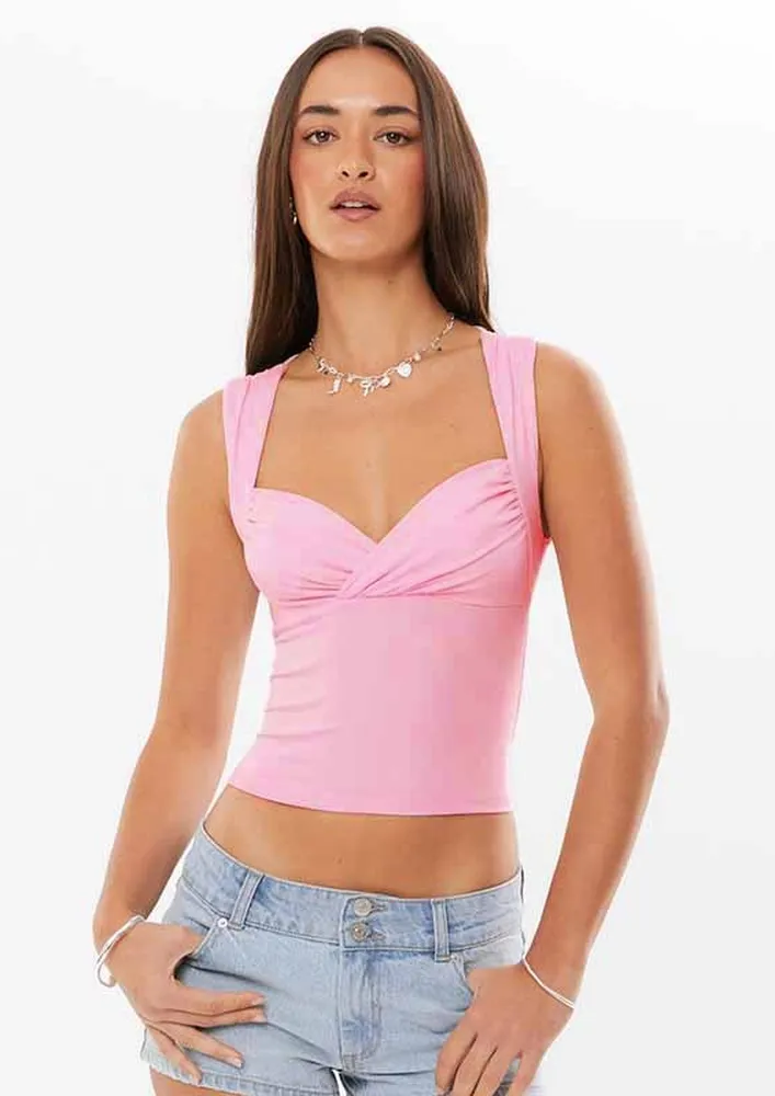 Pink Deep Sweetheart Neckline Top