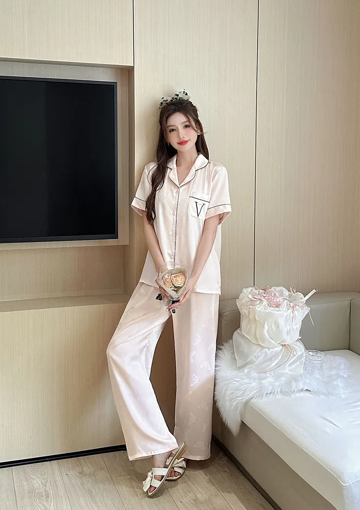 Pink Lapel Collar Pyjama Shirt & Straight Pants
