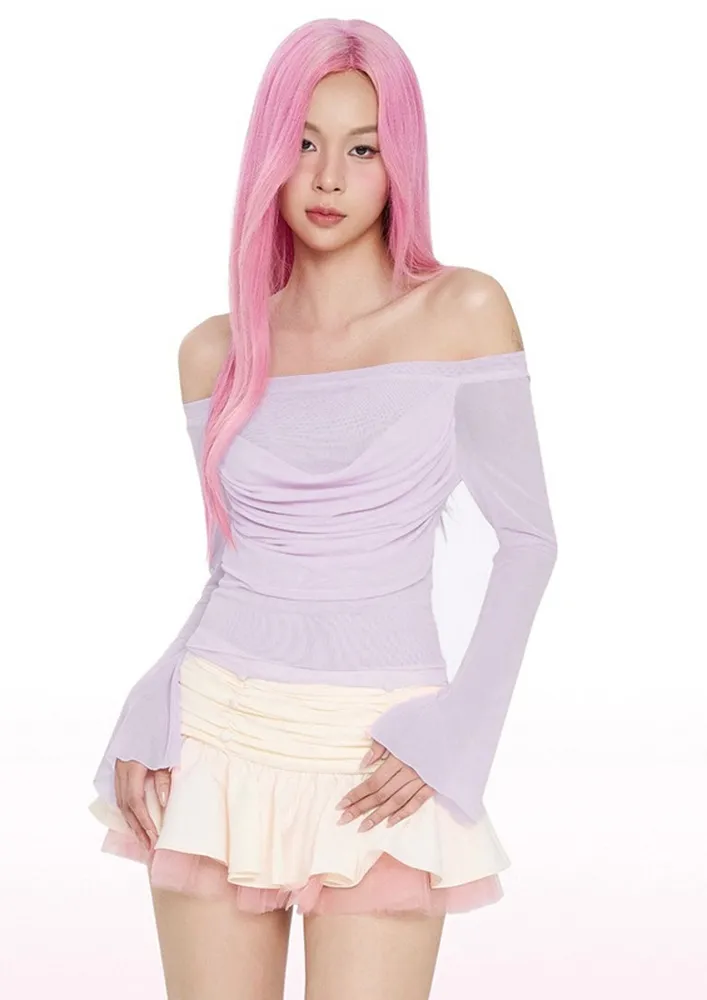 Purple Ruched Detail Off-shoulder Top