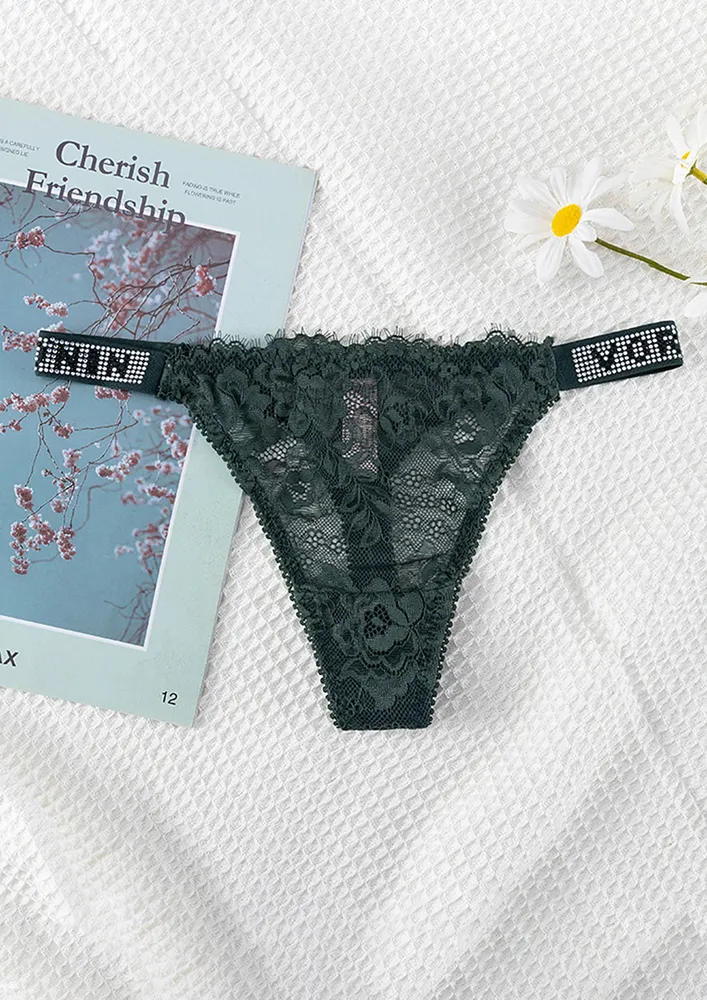 PRINTED-STRAP DARK GREEN FS THONG
