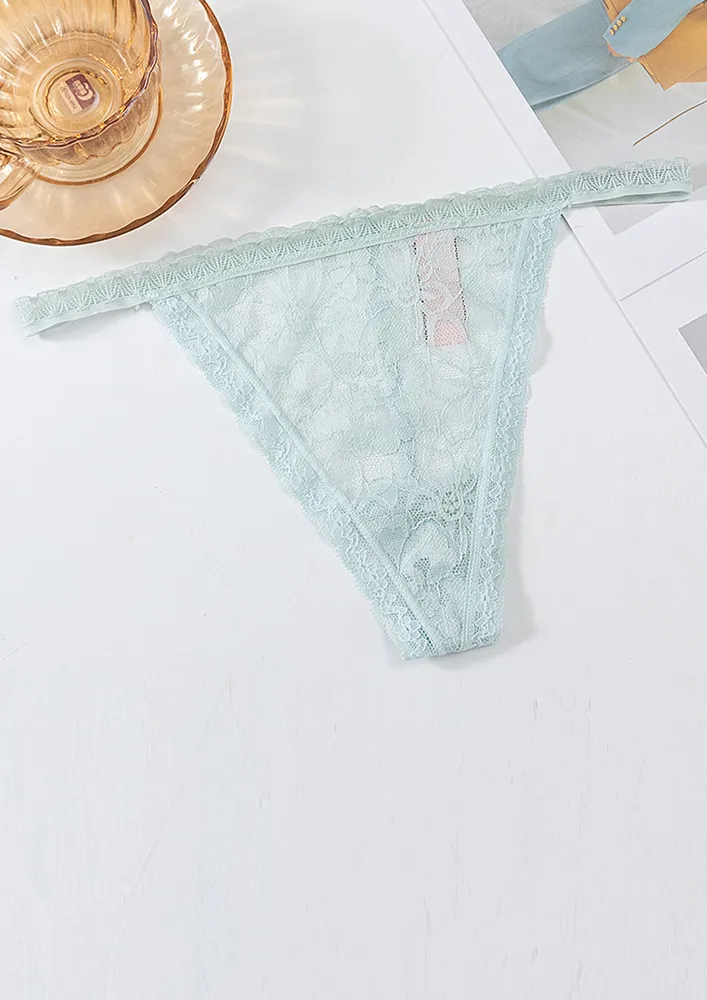 TRANSPARENT LACE LIGHT GREEN T-STRAP THONG