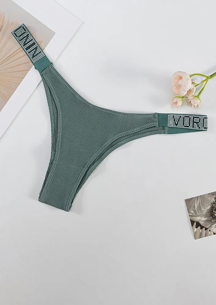 Green Letter Studded Fs Thong