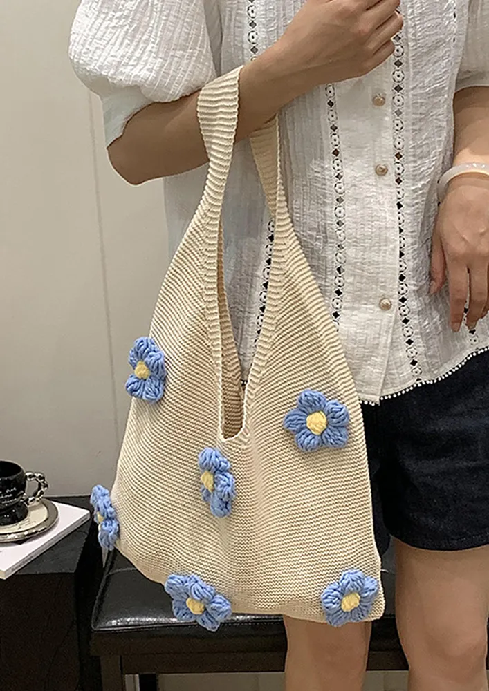 BLUE FLORAL CROCHETED TOTE BAG