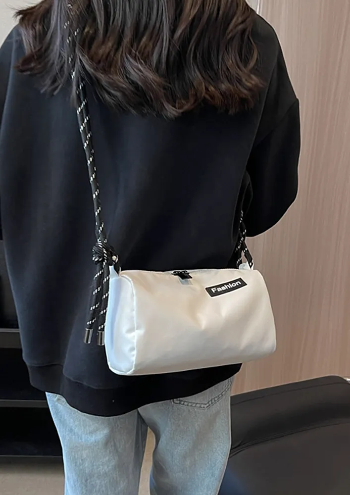 SMALL WHITE POLYESTER CROSSBODY DUFFLE BAG