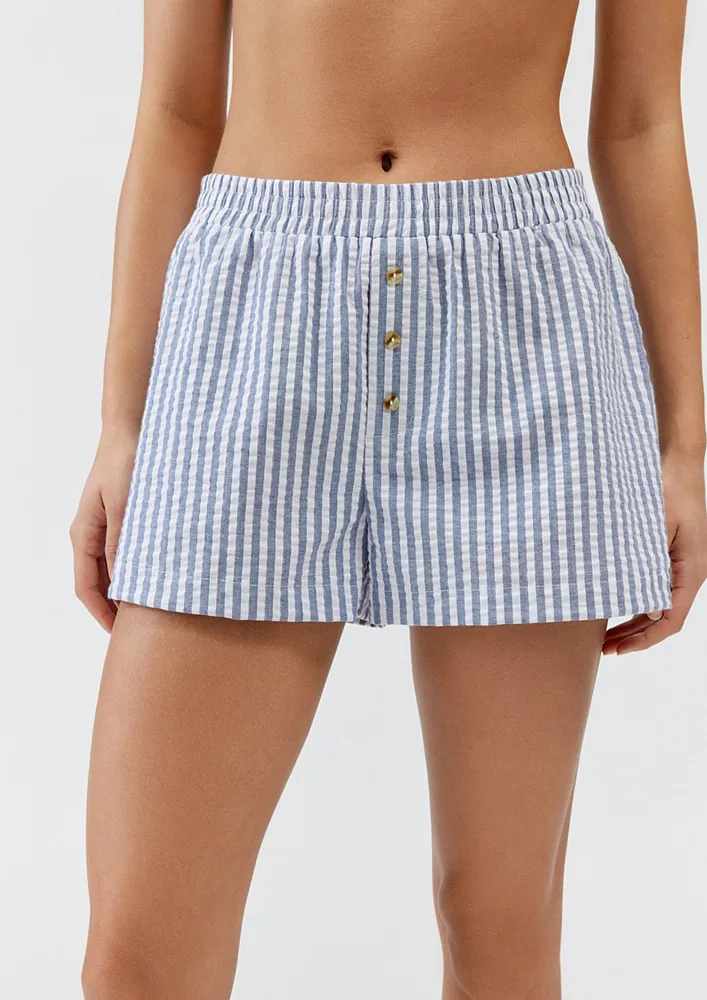 Stripe Pattern Blue Seersucker Shorts