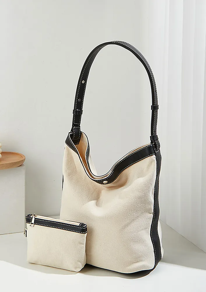 CONSTRAST BLACK TOTE BAG