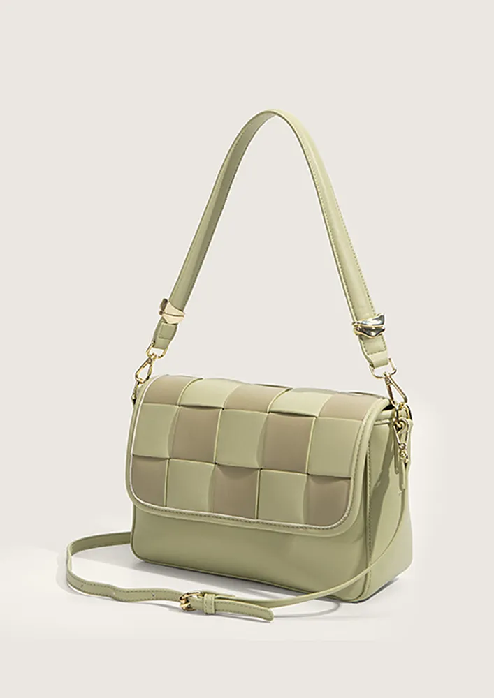 QUILTED FLAP GREEN LARGE SHOULDER BAG