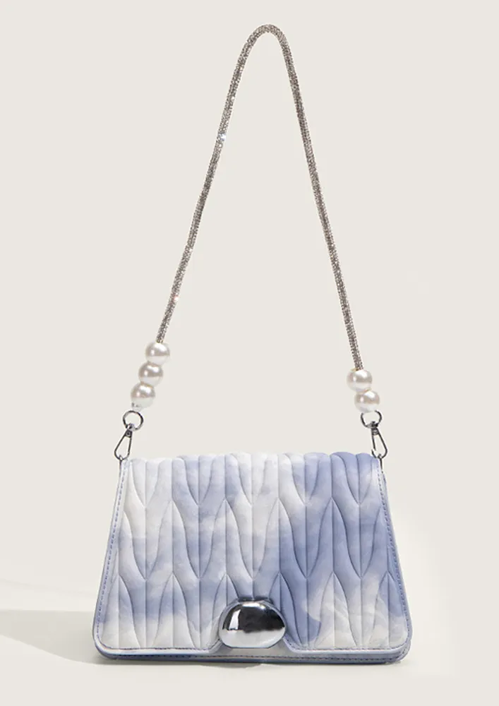 EMBELLISHED STRAP BLUE SHOULDER BAG