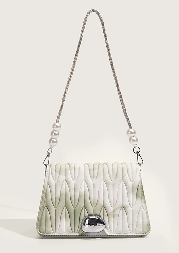 EMBELLISHED STRAP GREEN SHOULDER BAG