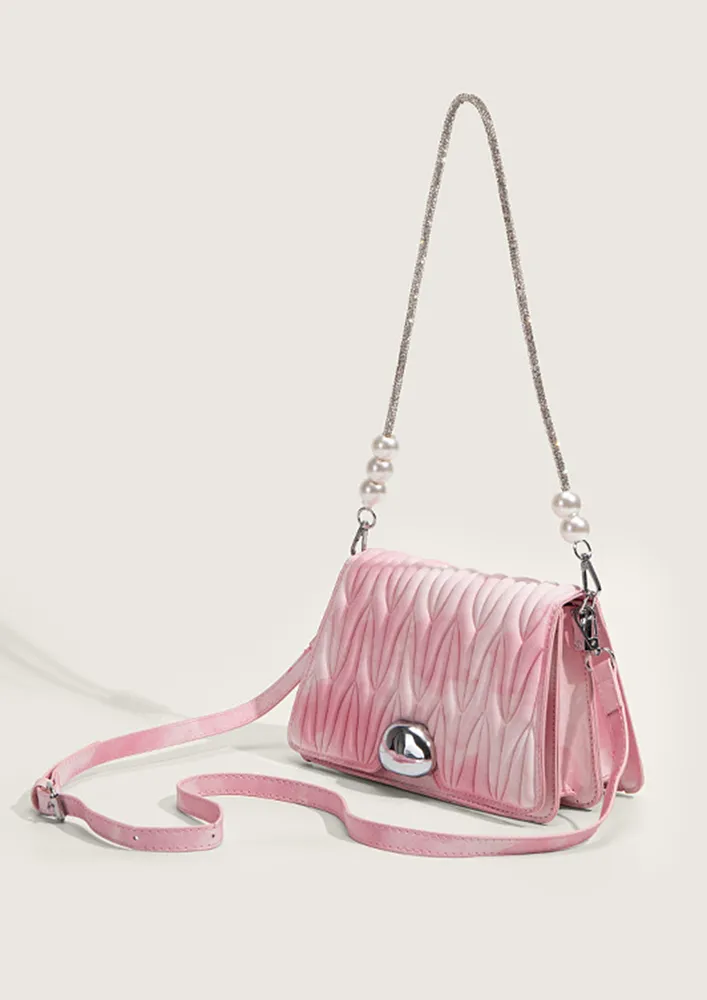 EMBELLISHED STRAP PINK SHOULDER BAG