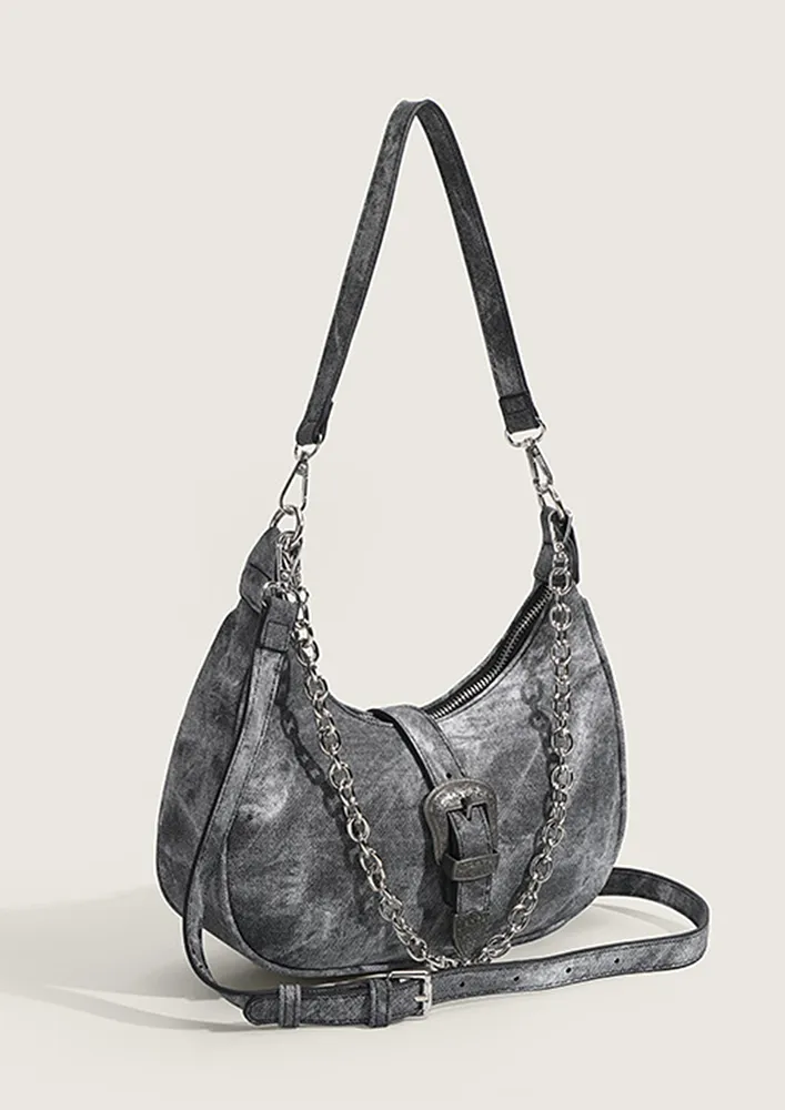 TEXTURED DARK GREY SHOULDER BAG