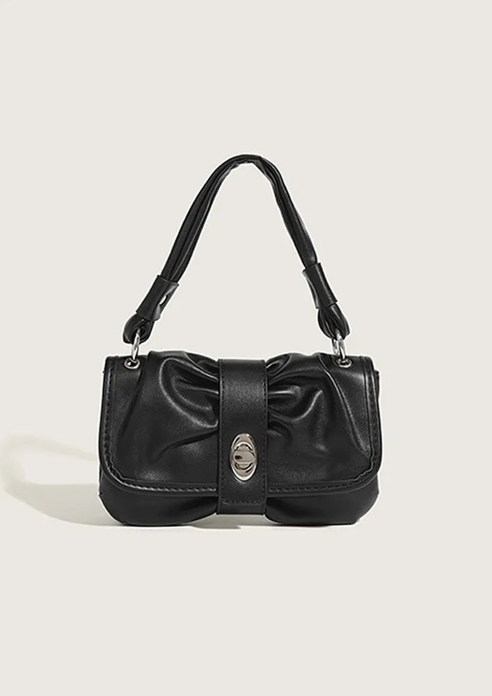 RUCHED BLACK BAGUETTE BAG