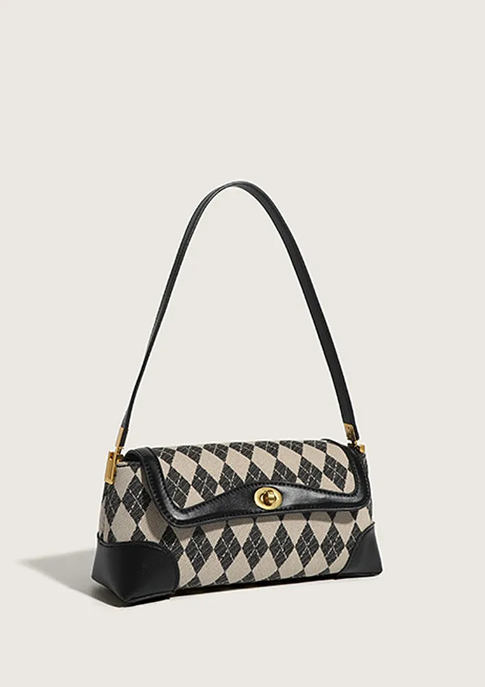 ARGYLE PATTERN BLACK BAGUETTE BAG