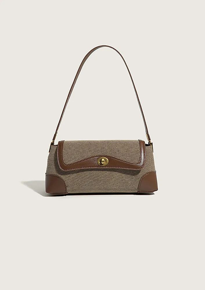 COLORBLOCK BROWN BAGUETTE BAG