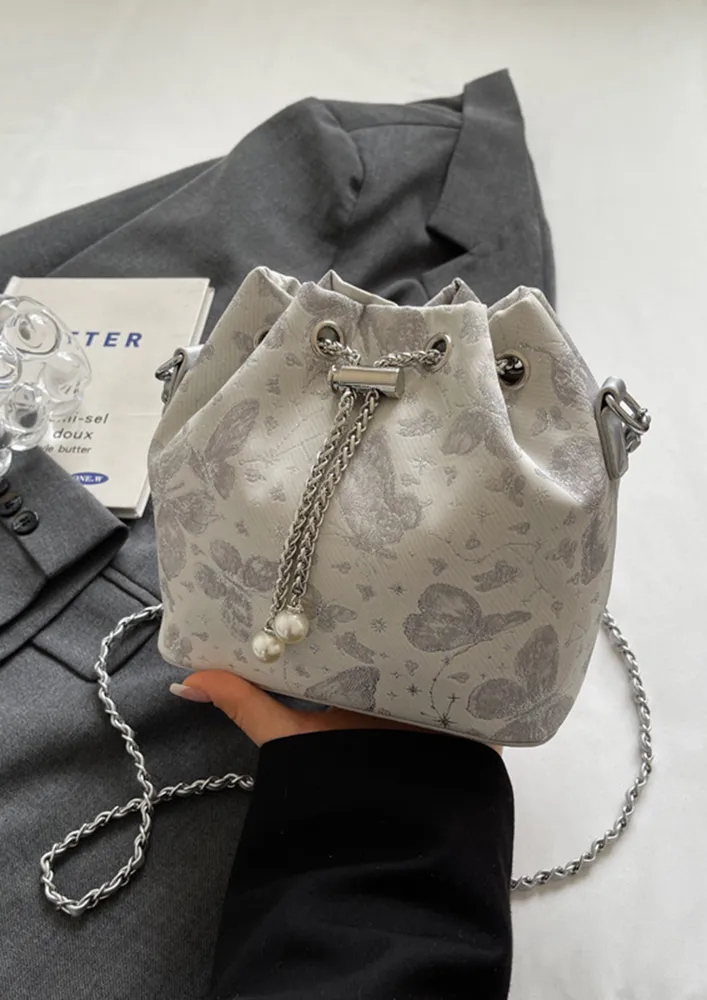 SILVER POLYESTER CROSSBODY BUCKET BAG