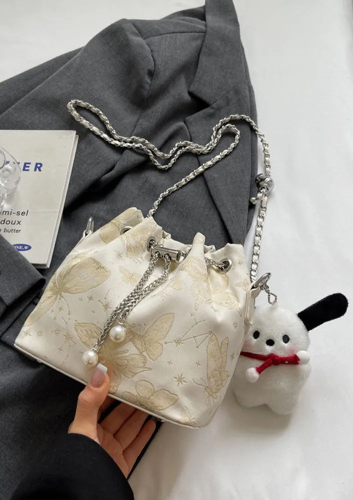 OFF-WHITE POLYESTER CROSSBODY BUCKET BAG W/ KEYCHAIN