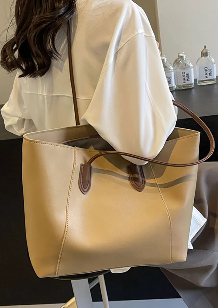 KHAKI CONTRAST STRAP TOTE BAG