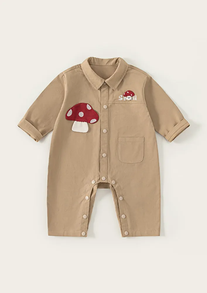 Khaki Mushroom Boys Onesie Rompers