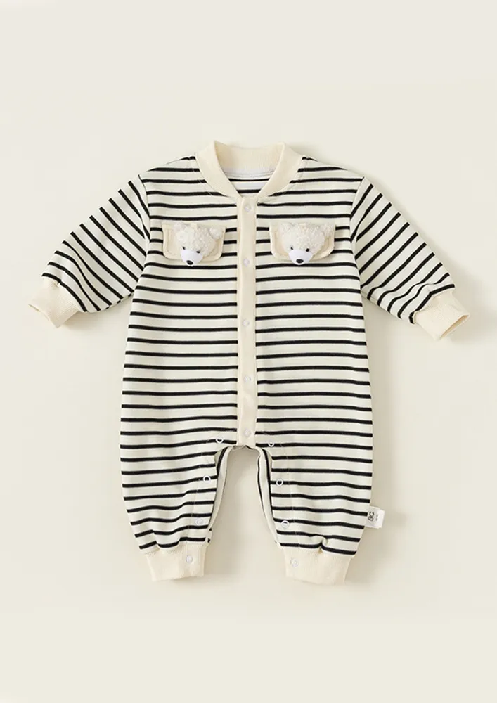 Black And White Striped Unisex Kidswear Onesie