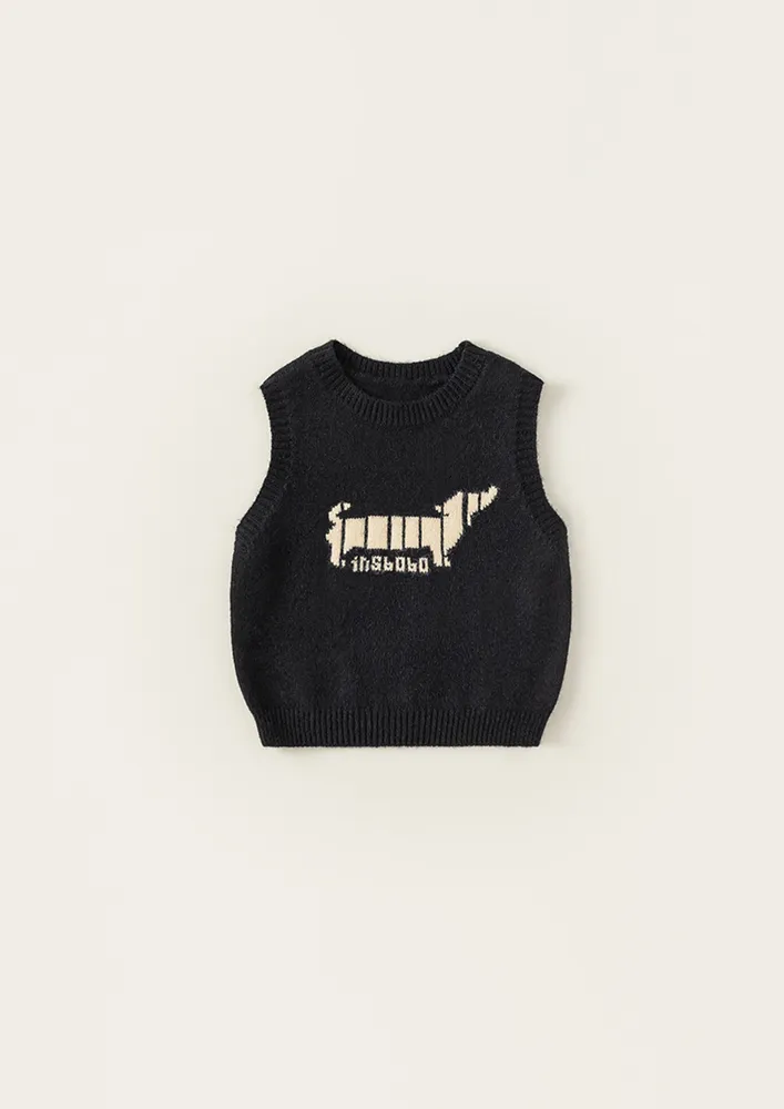 Unisex Kidswear Black Sweater Vest