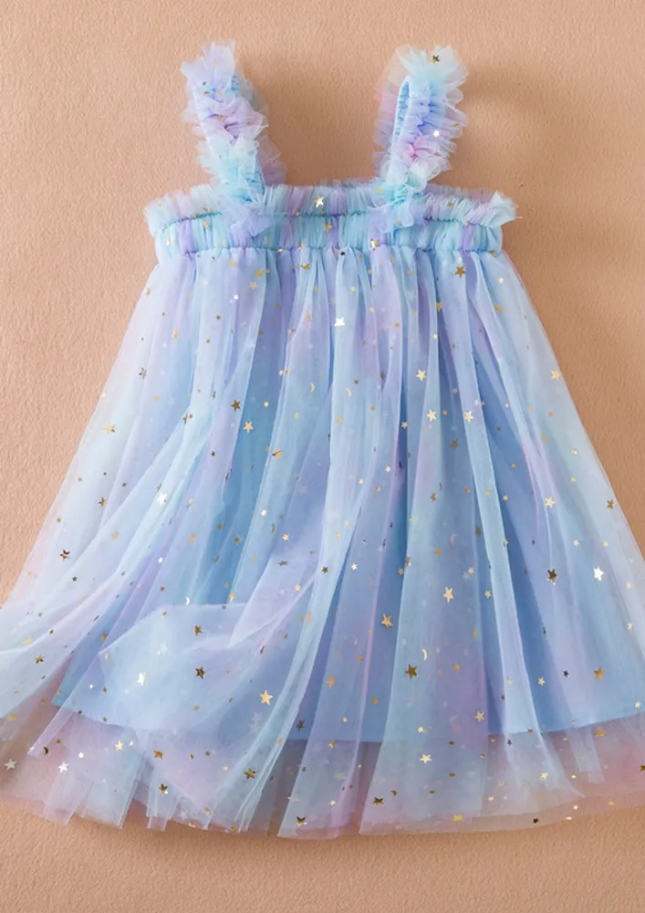 Girls Blue Embellished Tent Silhouette Dress