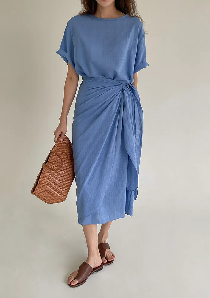 Blue Free Size Short Sleeve Dress