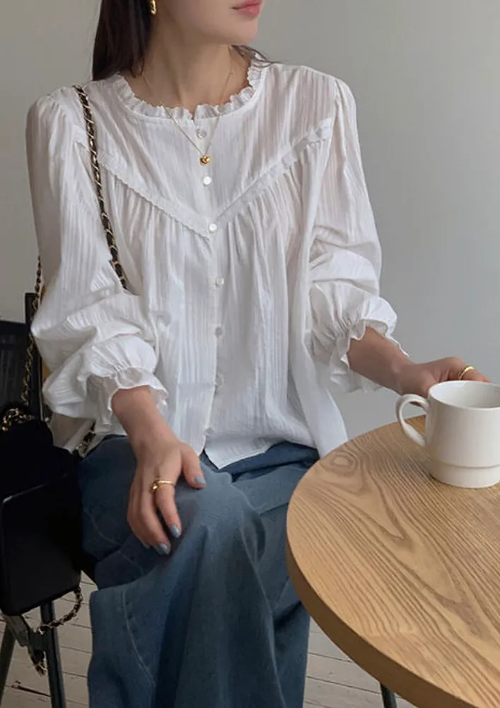 White Free Size Buttoned Blouse Top