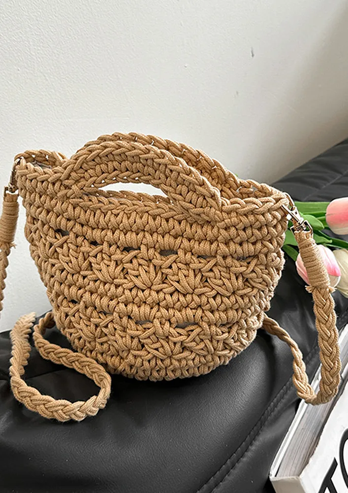 KHAKI CROCHET SMALL CROSSBODY BAG