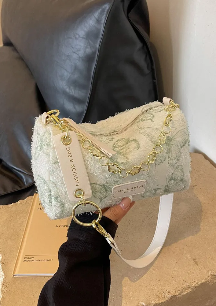 GREEN BUTTERFLY-MOTIFS SHOULDER BAG