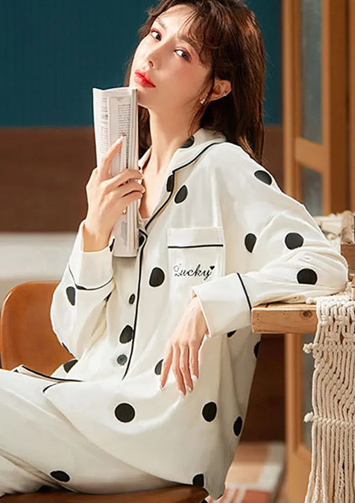 BLACK POLKA DOT PRINT PYJAMA SET