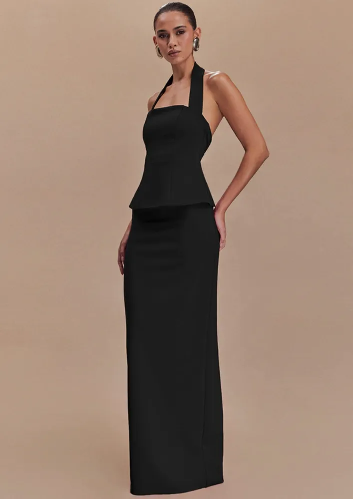 Black Halter Top With Long Skirt